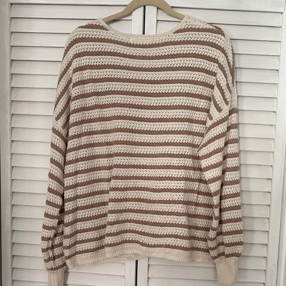 Blu Pepper 100% Cotton Cream and Brown Striped Sweater - Picture 4 of 4